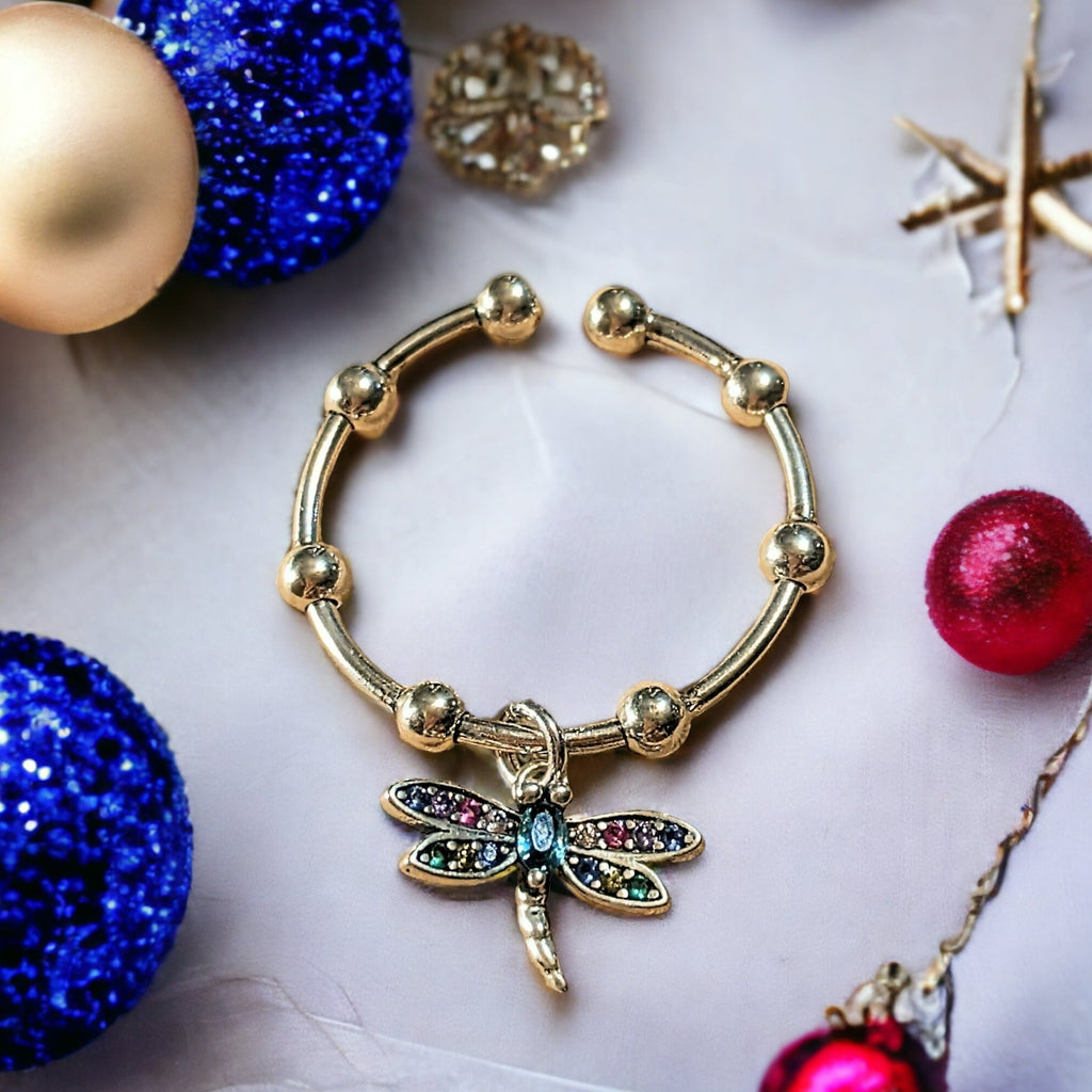 Sparkly Dragonfly Adjustable Charm Ring