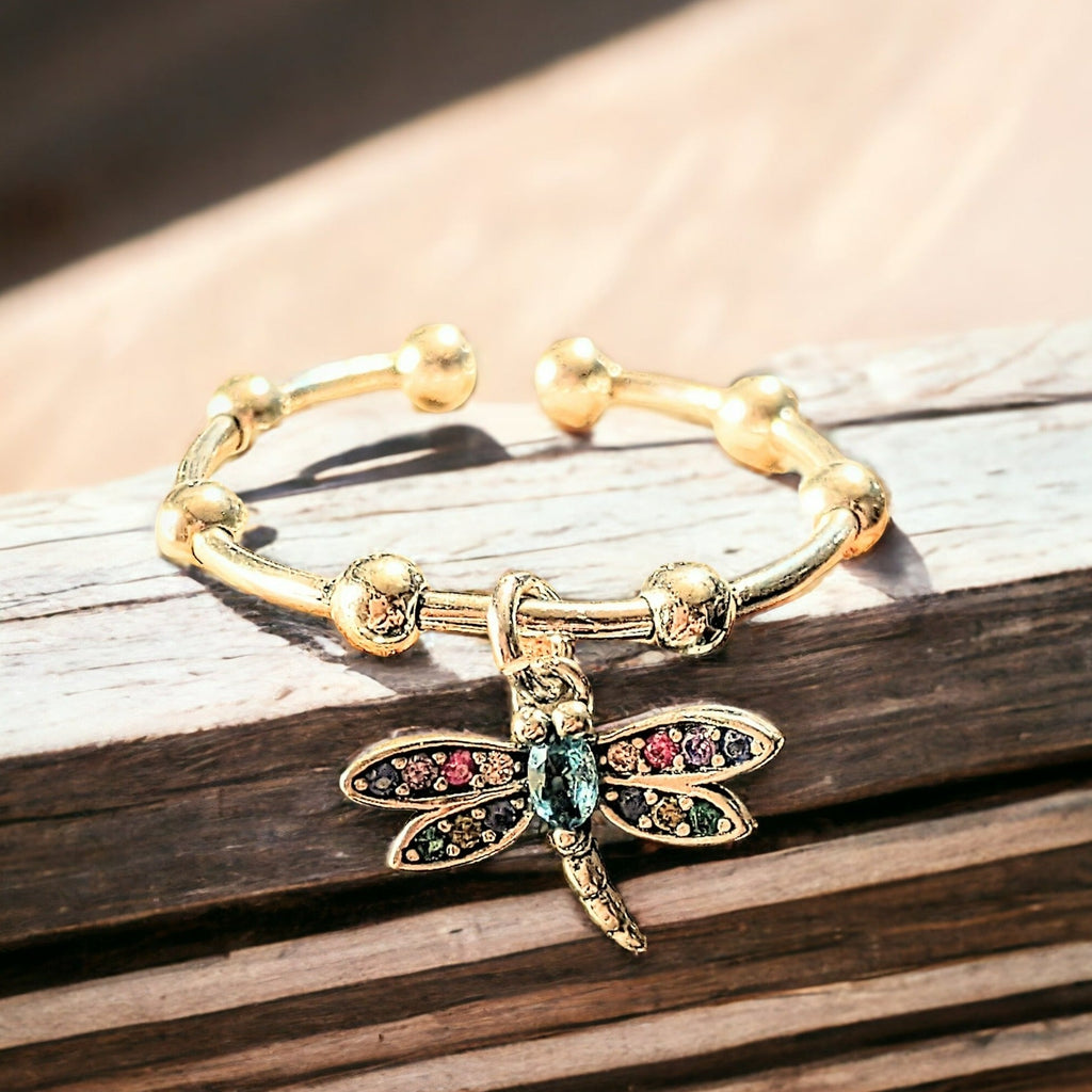 Sparkly Dragonfly Adjustable Charm Ring