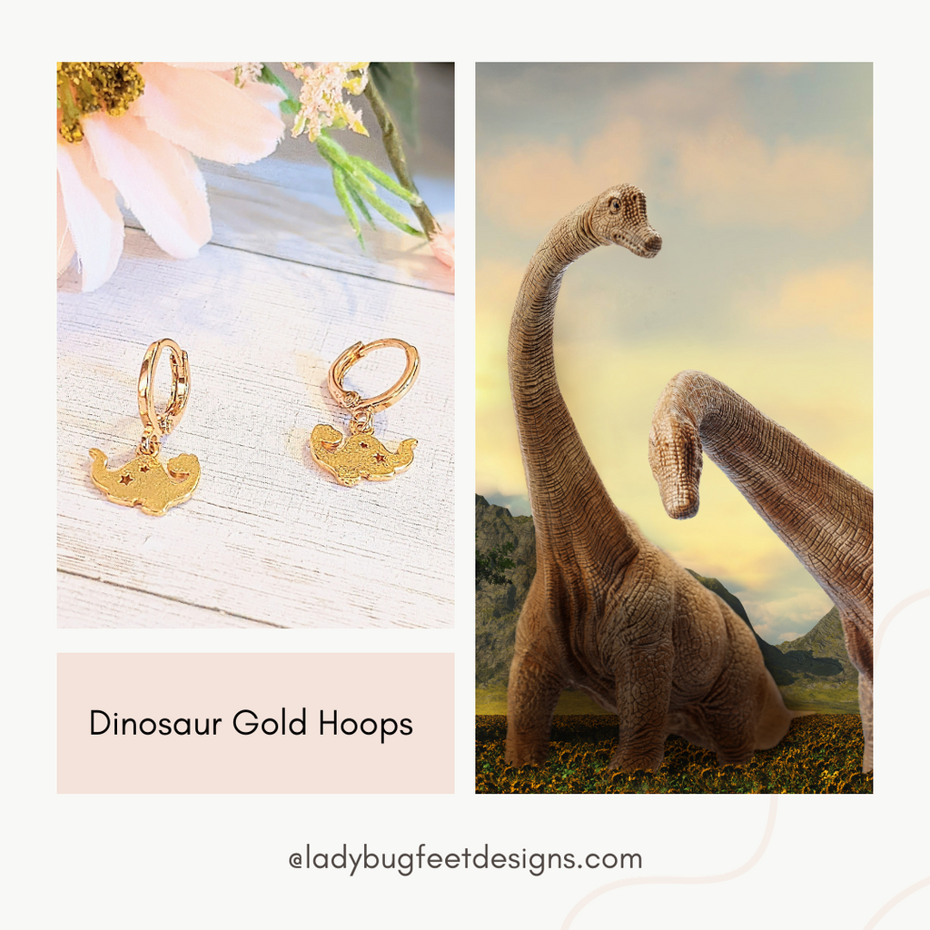 Dinosaur Gold Hoop earrings, Hoop Drop