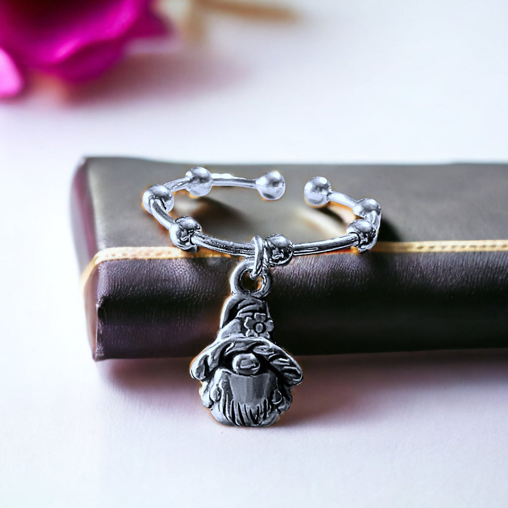Sterling Silver Gnome Adjustable Charm Ring
