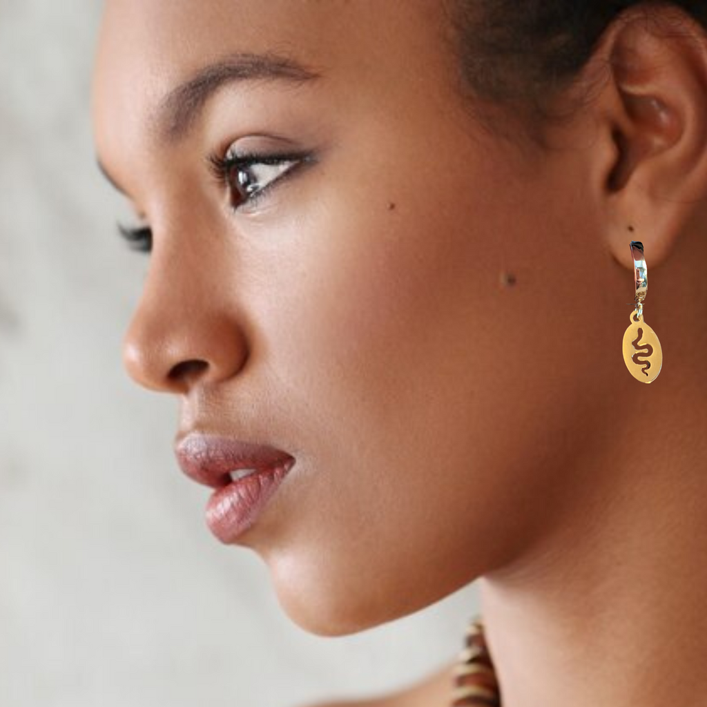 Gold Snake Hoop earrings, 16mm Hoop Drop