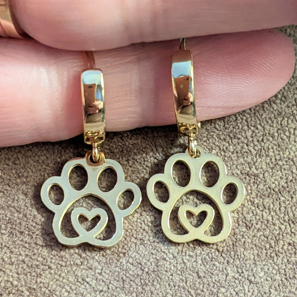 Gold Dog/Cat Paw Hoop earrings, 16mm Hoop Drop