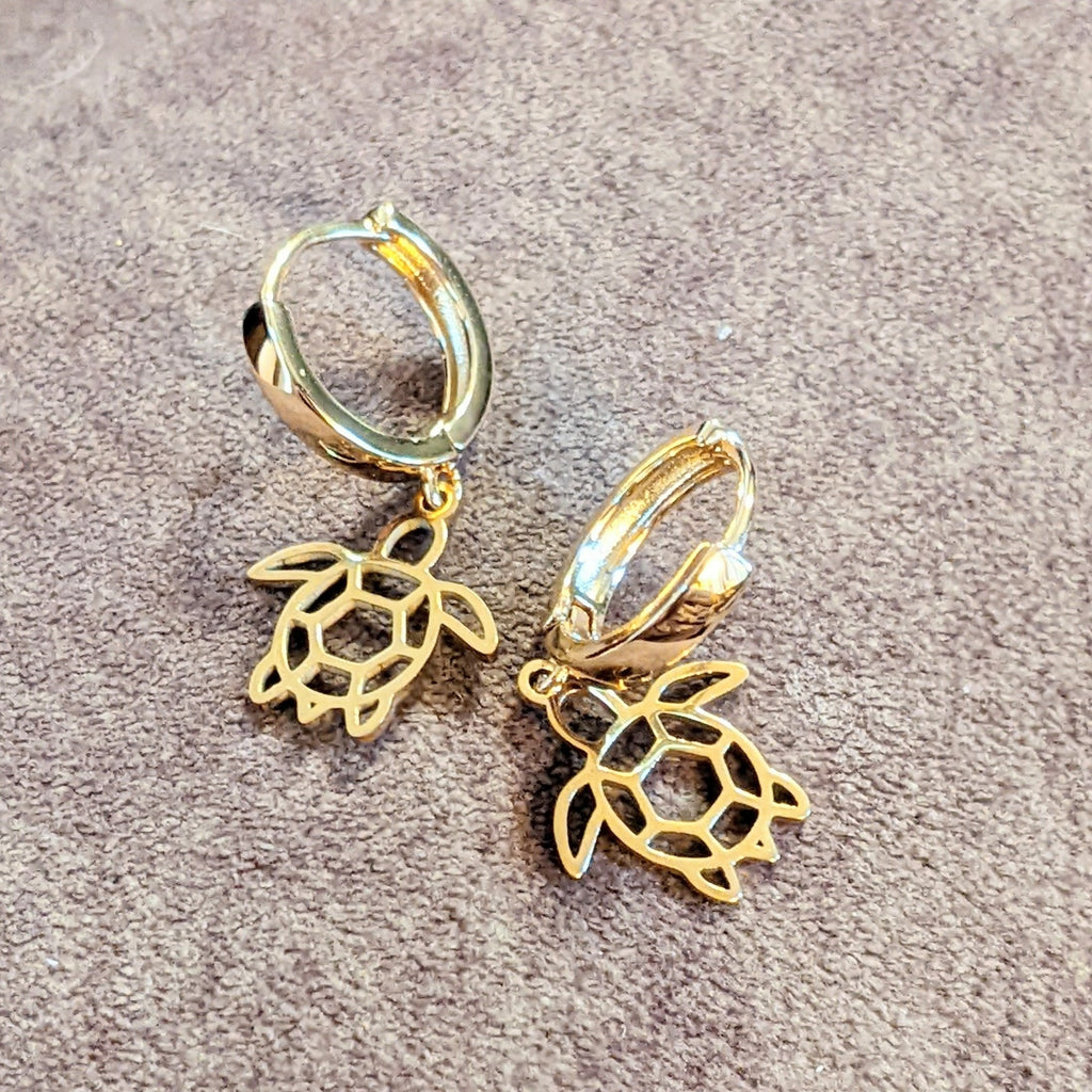 Gold Sea Turtle Hoop earrings, 16mm Hoop Drop