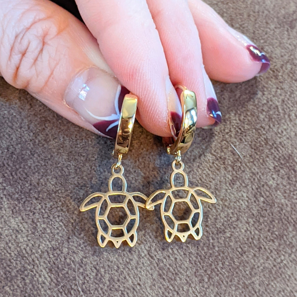 Gold Sea Turtle Hoop earrings, 16mm Hoop Drop