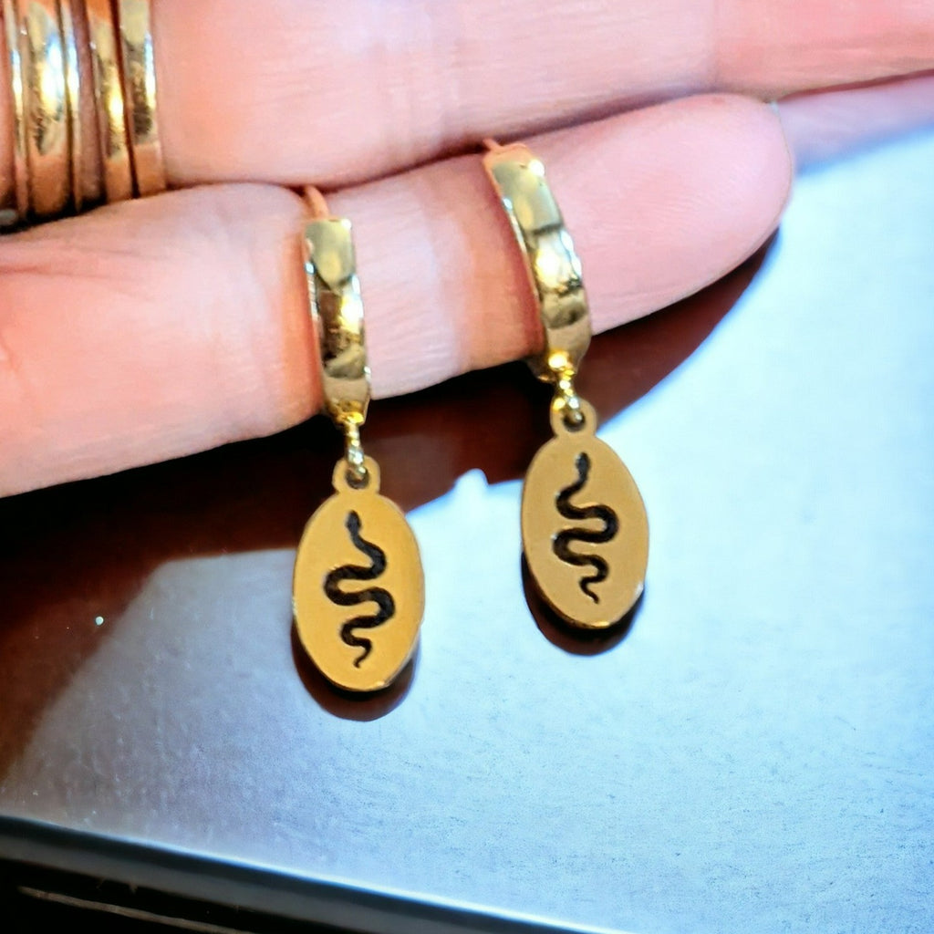 Gold Snake Hoop earrings, 16mm Hoop Drop