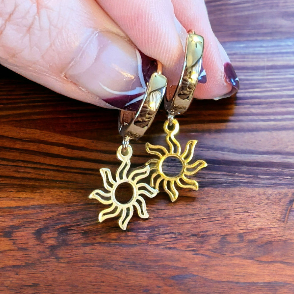 Gold Sun Hoop earrings, 16mm Hoop Drop