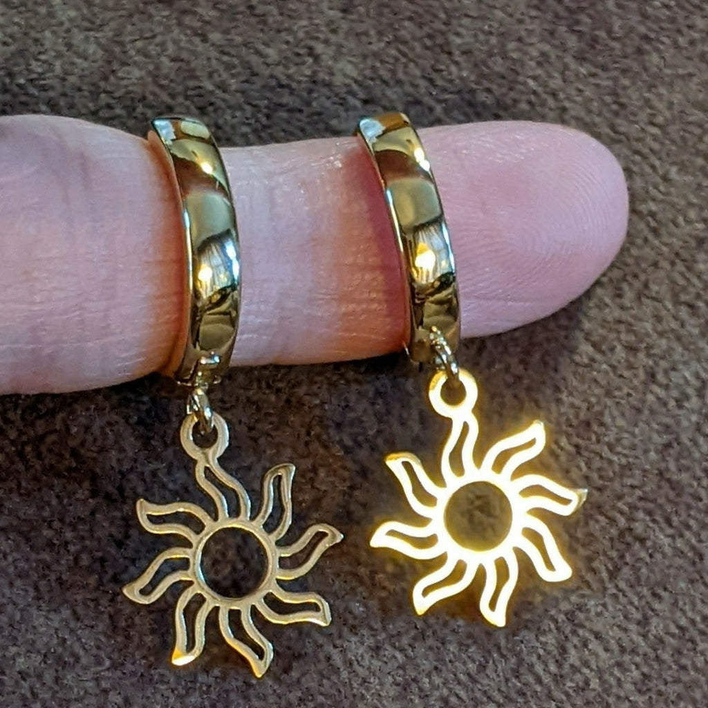 Gold Sun Hoop earrings, 16mm Hoop Drop