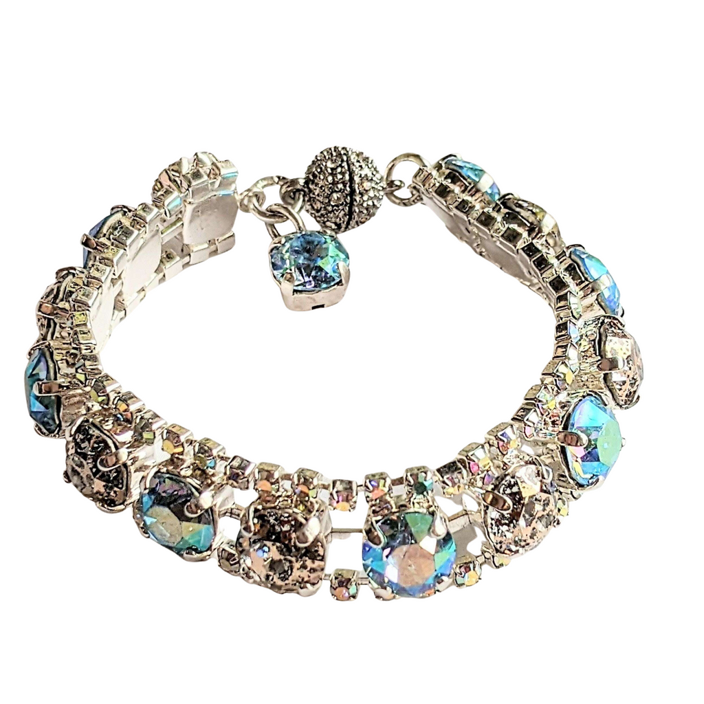 Blue Multi Faceted Crystal Rhinestone Bracelet-Bridal Jewelry-Child Size