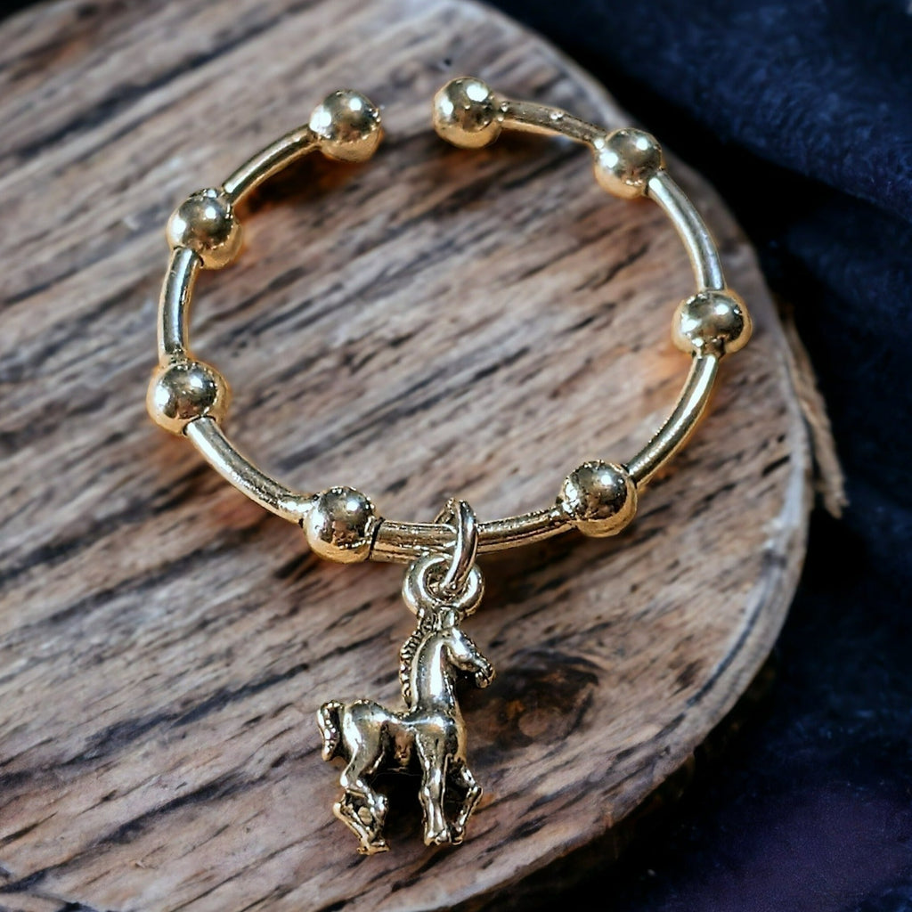 Sterling Silver Horse Adjustable Charm Ring