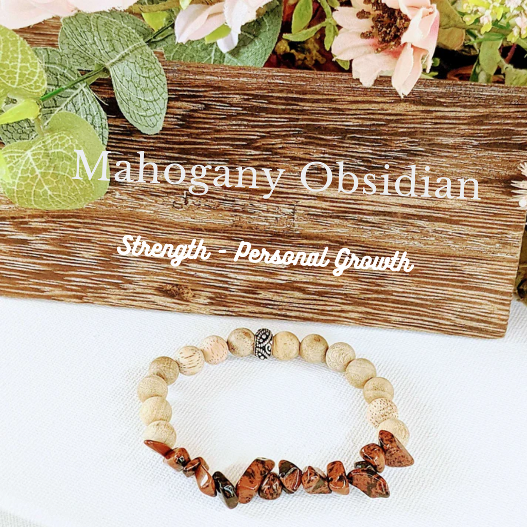 Natural Mahogany Obsidian Gemstone Chip Diffuser-Strength Bracelet