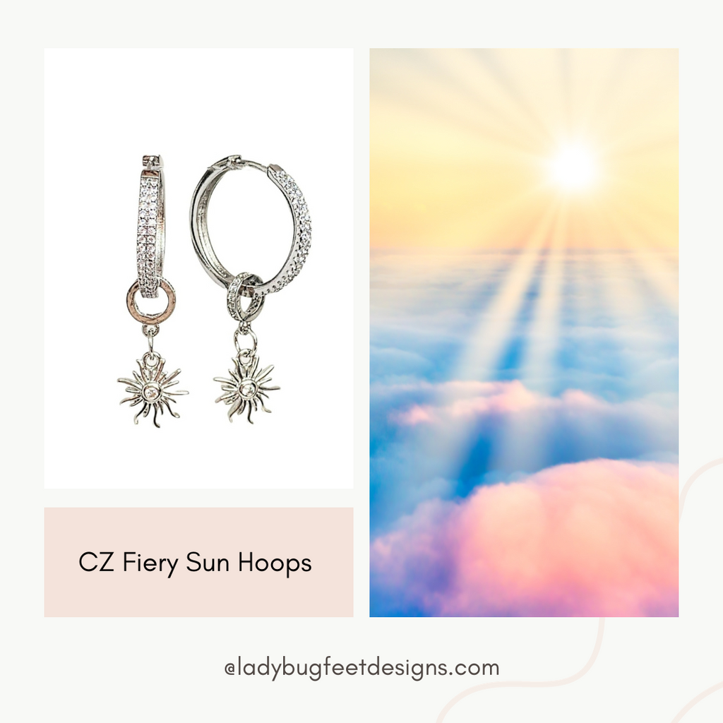 Silver CZ Fiery Sun Huggie Hoop earrings, 20mm Hoop Drop