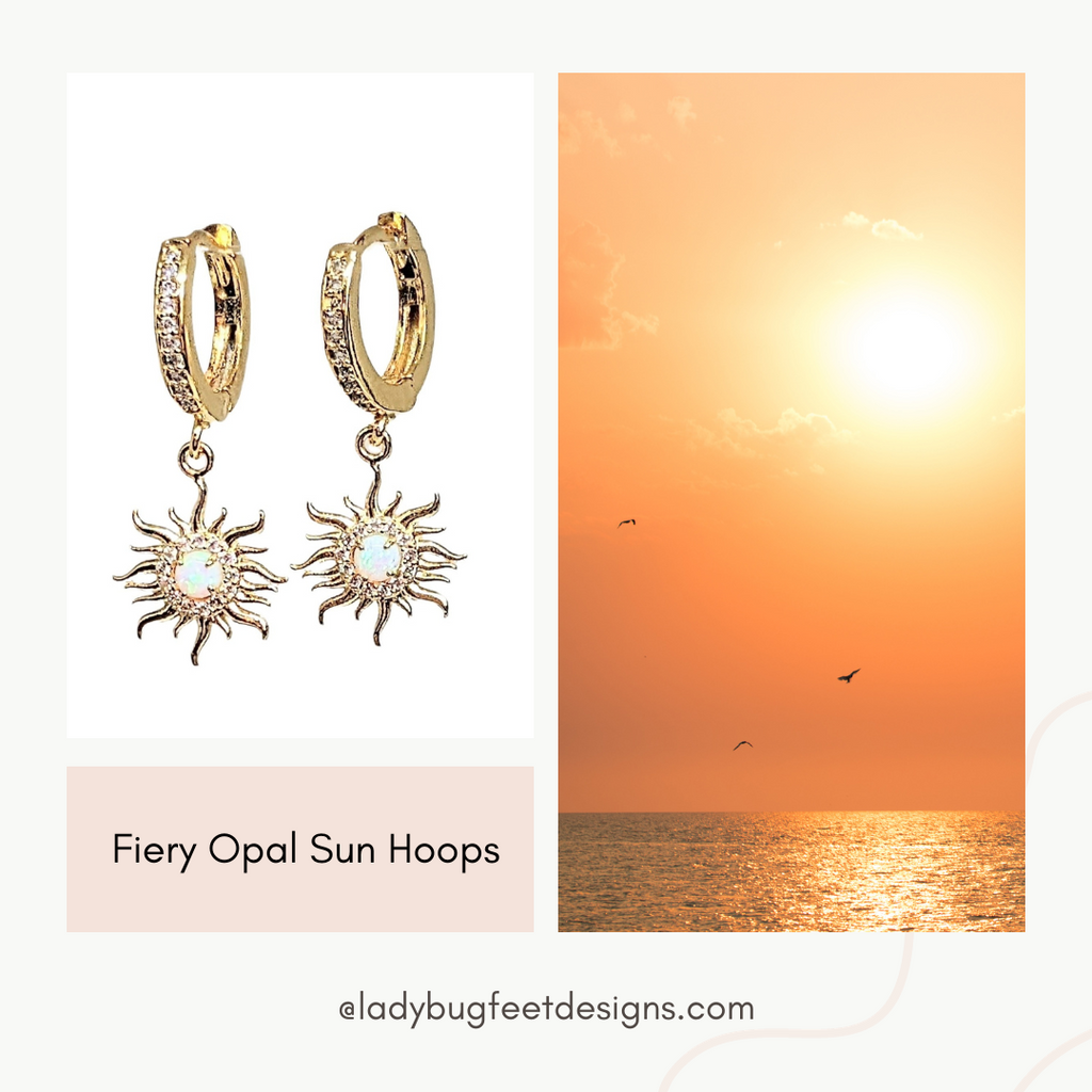 Gold Fiery Sun Opal CZ Huggie Hoop earrings, 15mm Hoop Drop