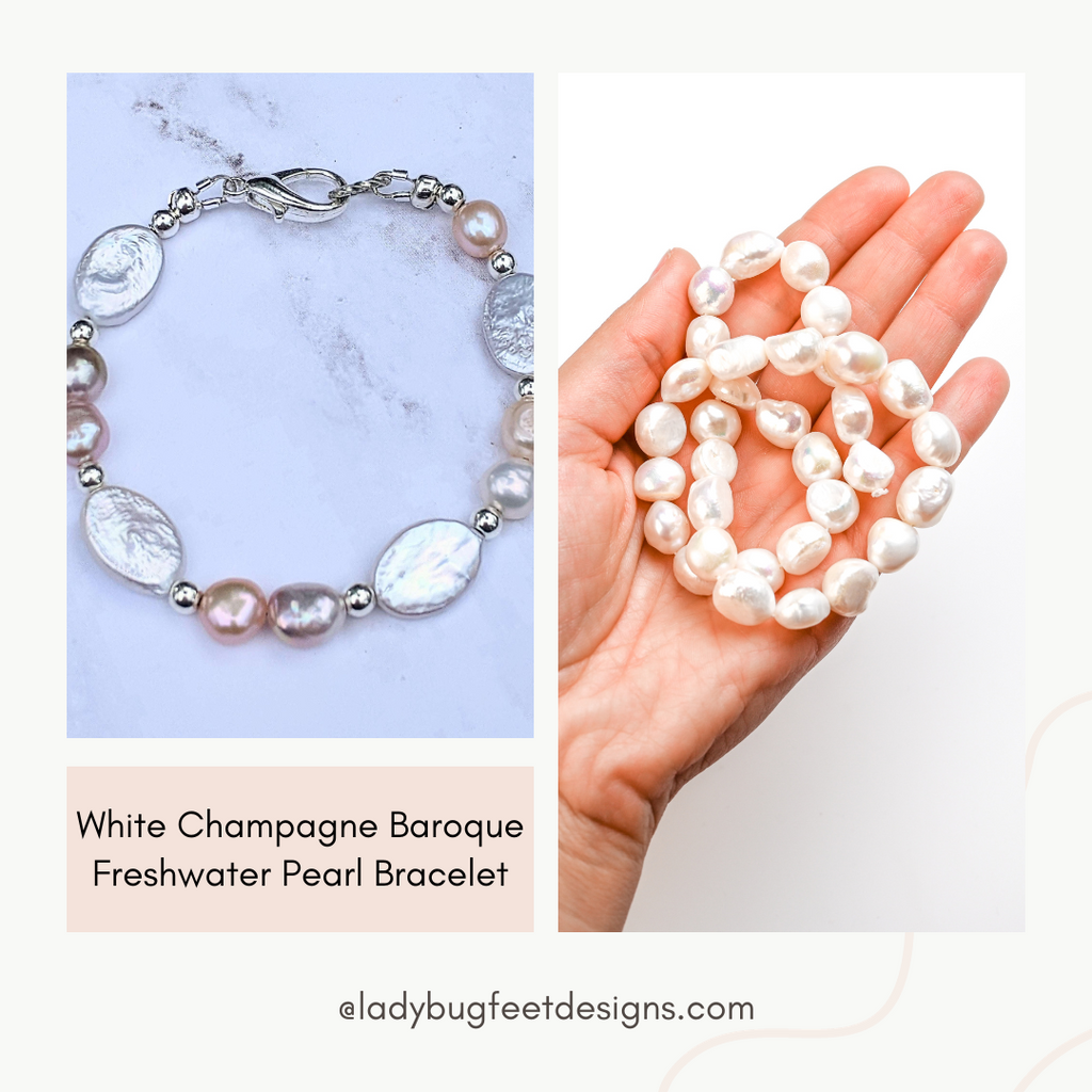 White Champagne Baroque Freshwater Pearl Bracelet - Gold or Silver