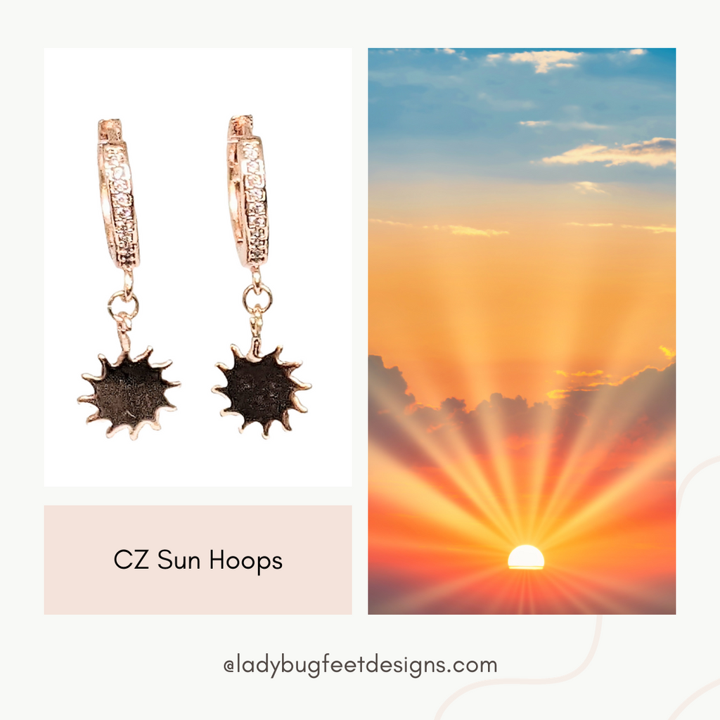 Rose-Gold Sun CZ Hoop earrings, 15mm Hoop Drop