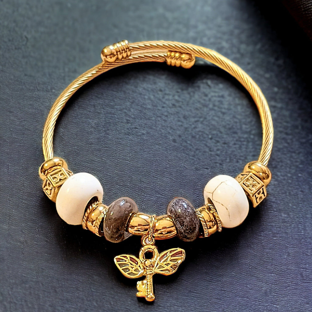 Gold Winged Key Euro Cuff Wrap Bracelet