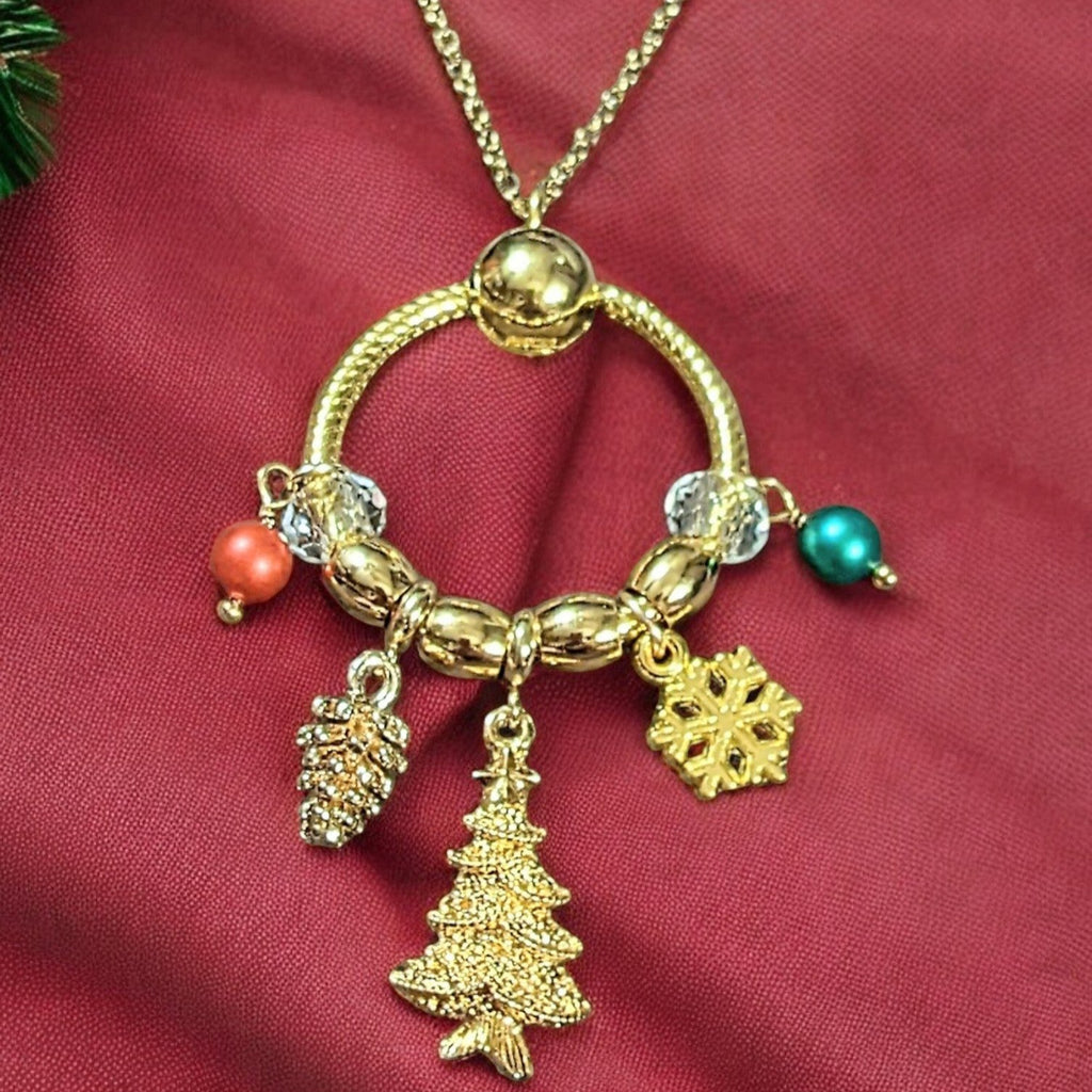 Gold Christmas Charm Keeper Necklace, Approx. 26 inches