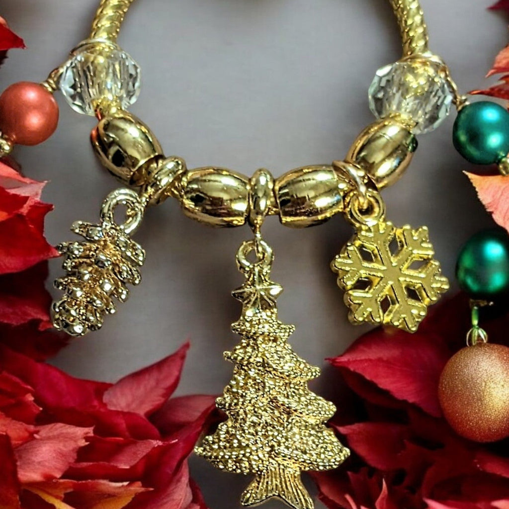 Gold Christmas Charm Keeper Necklace, Approx. 26 inches