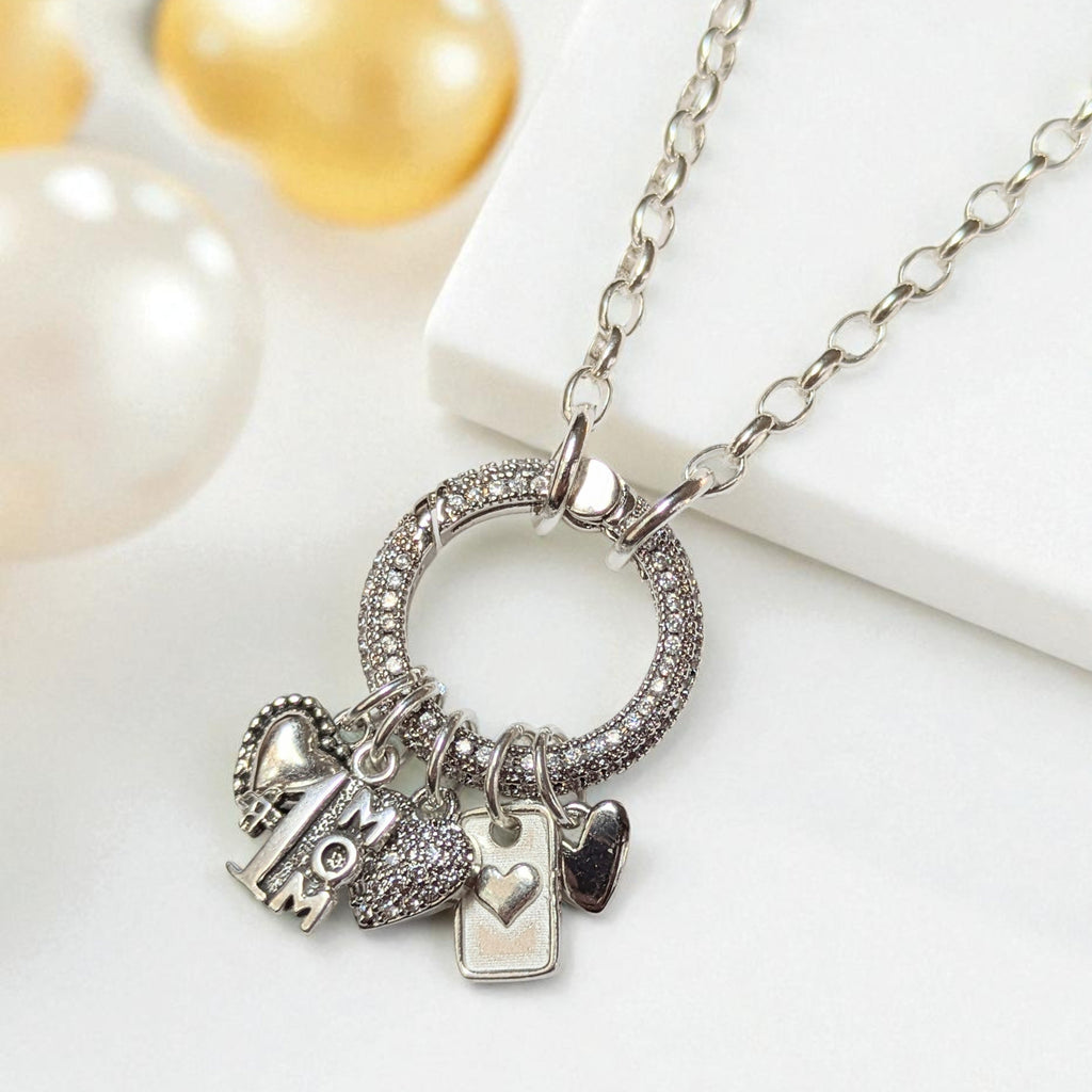 #1 Mom Silver CZ Snap Ring Necklace, .925 Sterling Silver - 20 inch