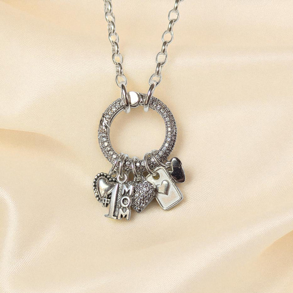 #1 Mom Silver CZ Snap Ring Necklace, .925 Sterling Silver - 20 inch