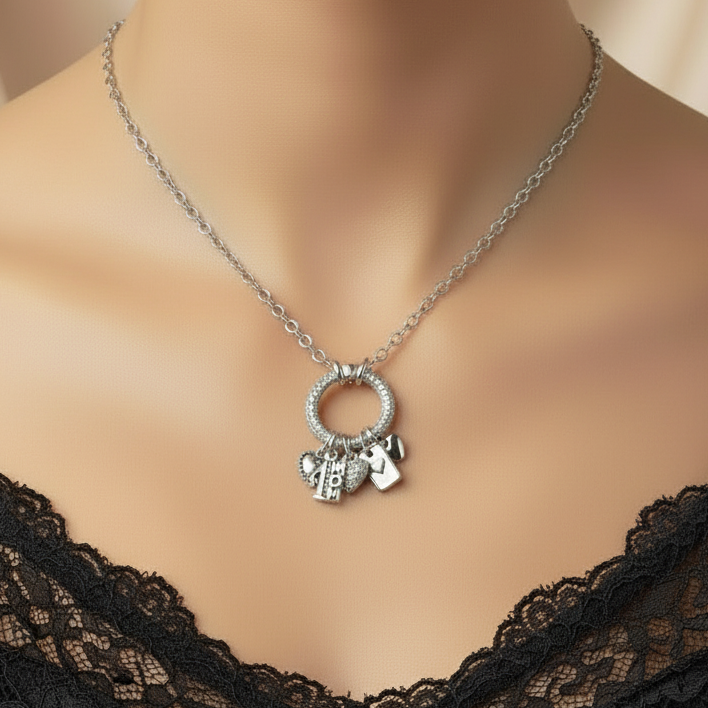 #1 Mom Silver CZ Snap Ring Necklace, .925 Sterling Silver - 20 inch