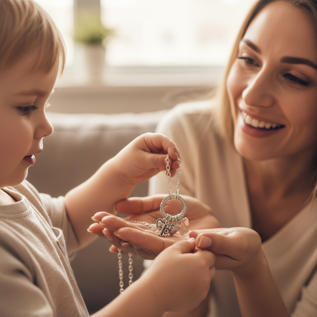 #1 Mom Silver CZ Snap Ring Necklace, .925 Sterling Silver - 20 inch