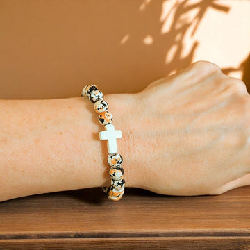 Orange Black Ivory Beaded Cross Stretch bracelet