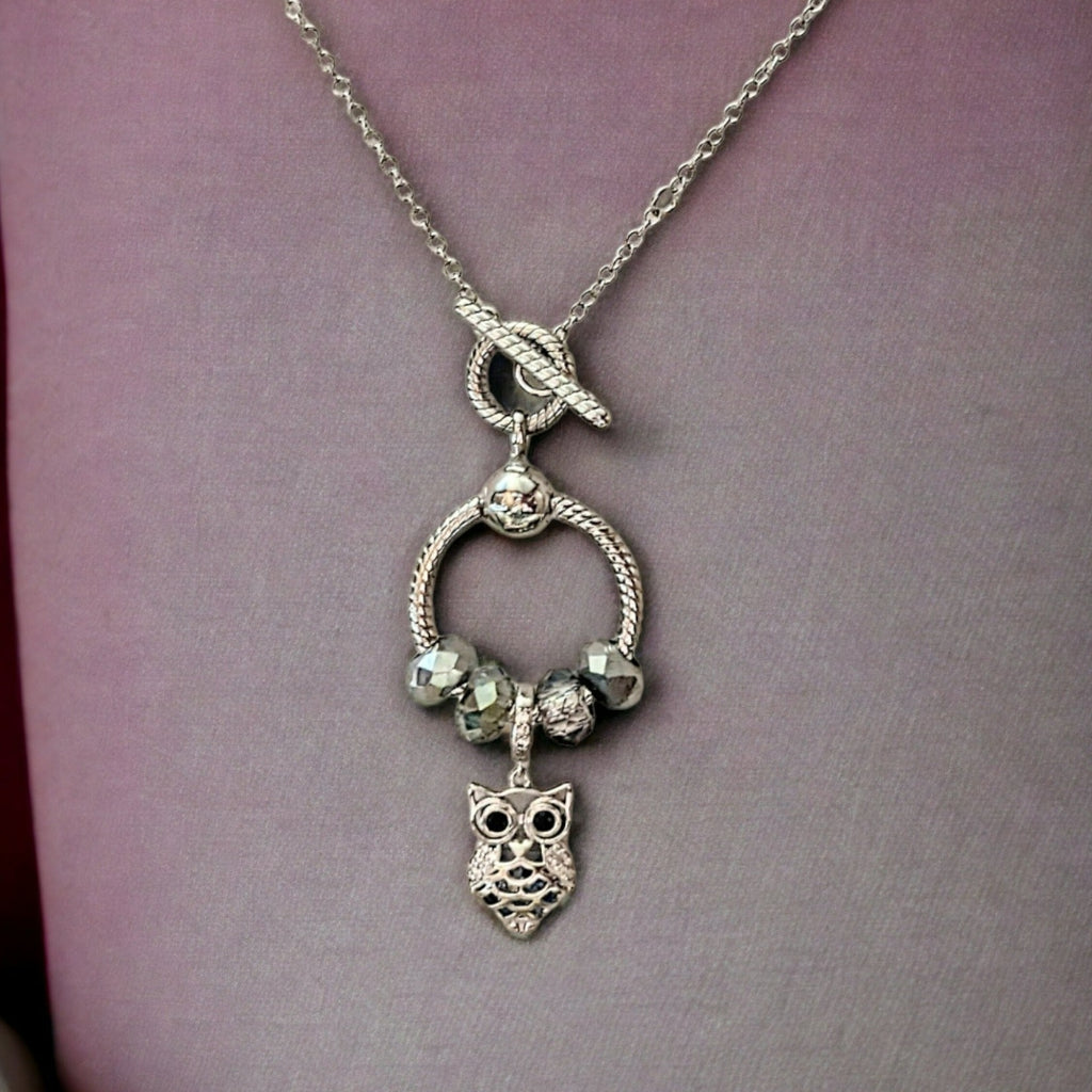 Pretty Owl Sterling Silver Toggle Charm Necklace