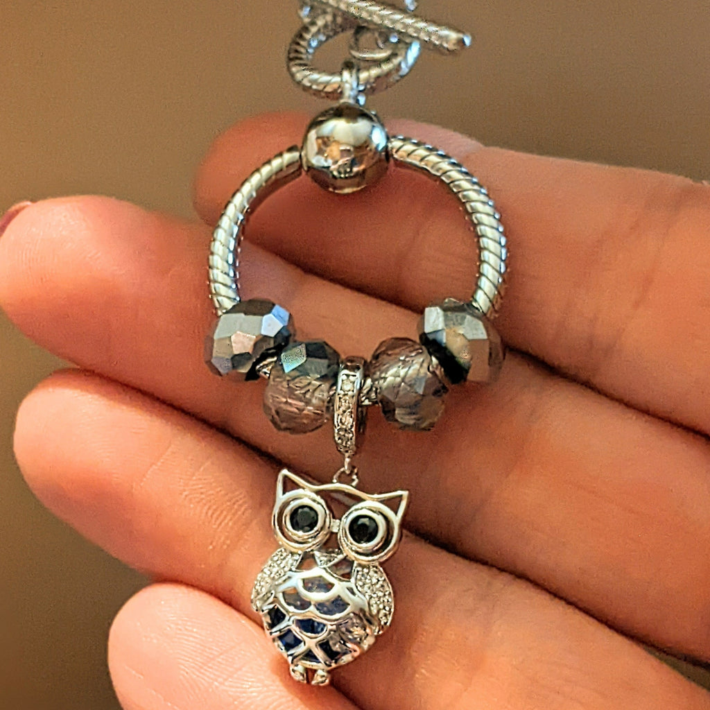 Pretty Owl Sterling Silver Toggle Charm Necklace