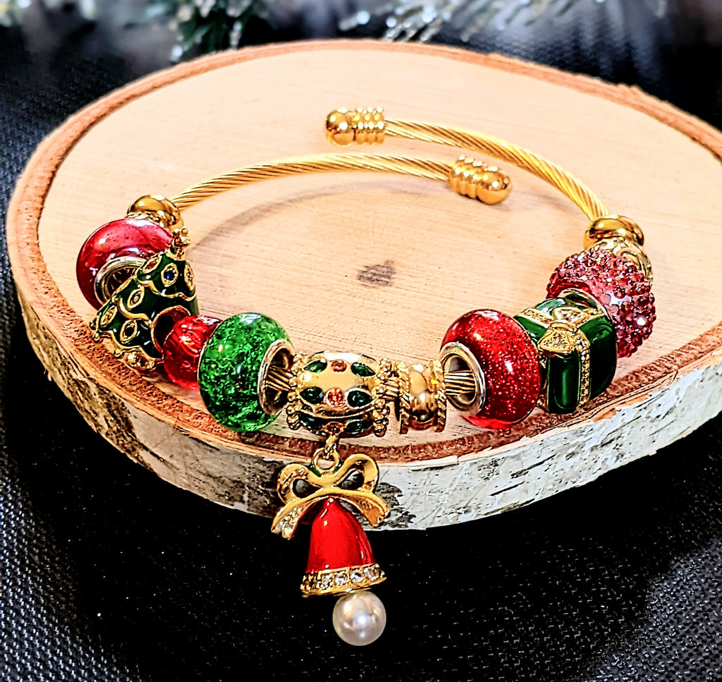 Gold Christmas Euro Cuff Wrap Bracelet