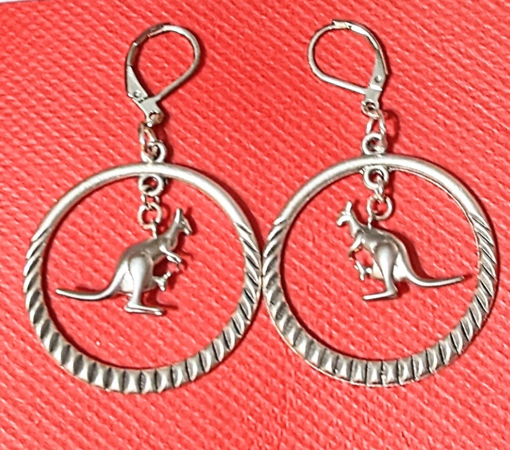 Kangaroo Mama & Joey Leverback Hook Earrings