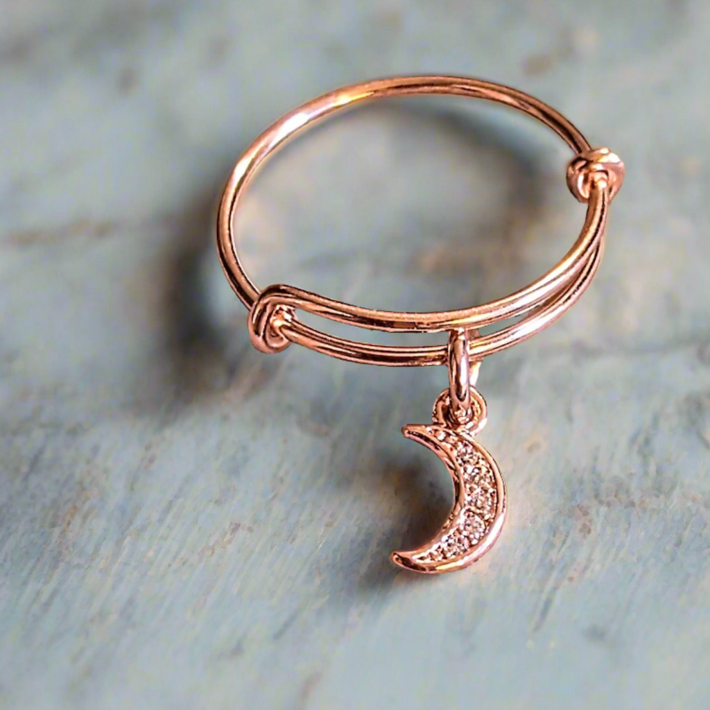 CZ Rose Gold Crescent Moon Ring 5-7