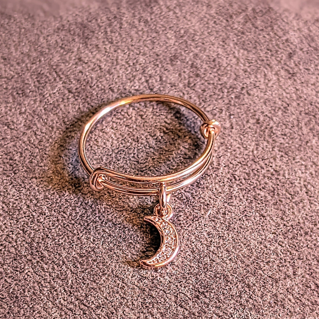 CZ Rose Gold Crescent Moon Ring 5-7