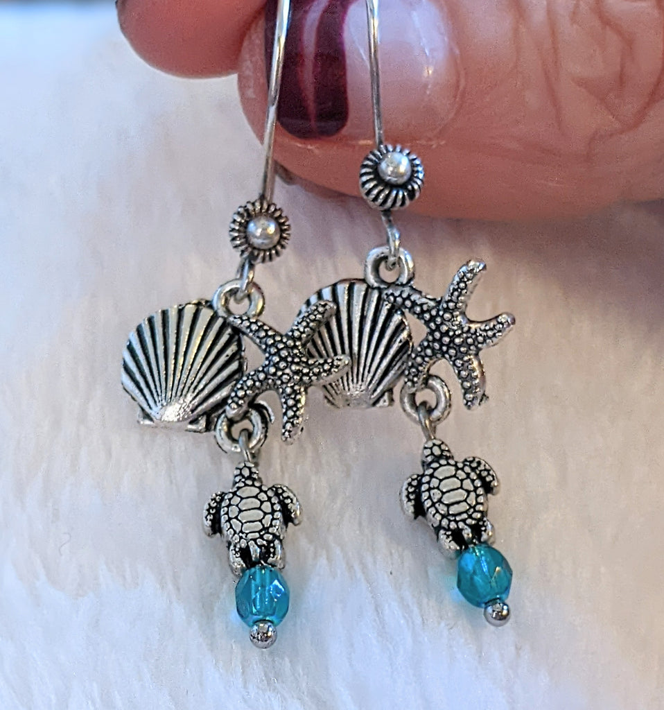 Beach Theme Earrings - Silver