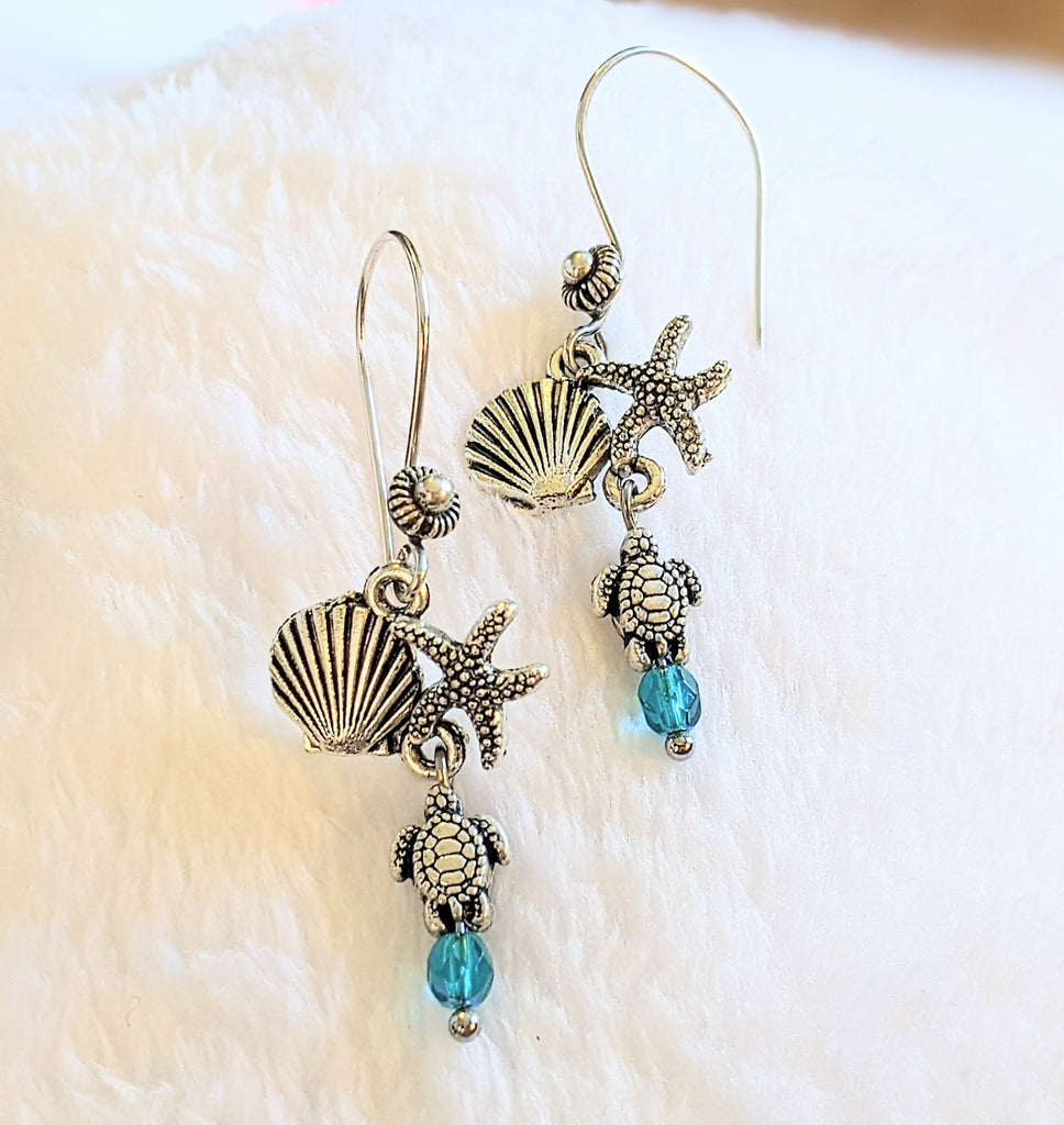 Beach Theme Earrings - Silver