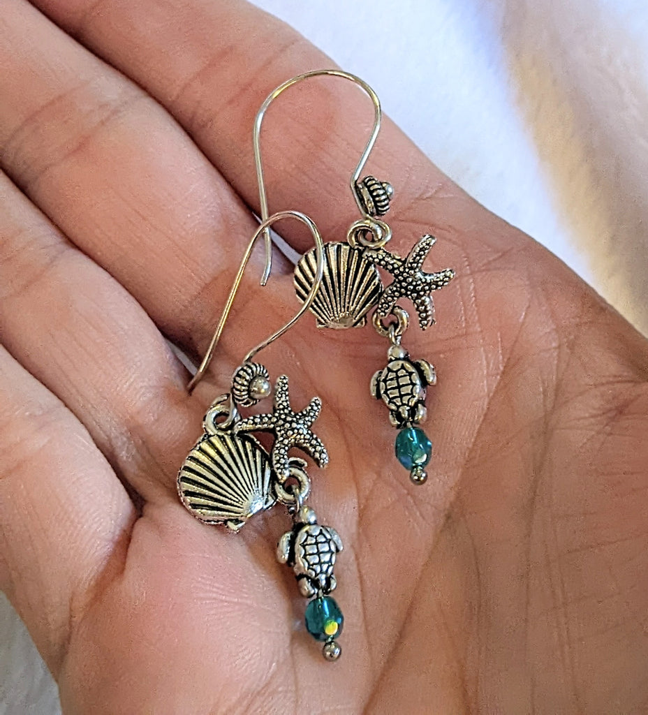 Beach Theme Earrings - Silver