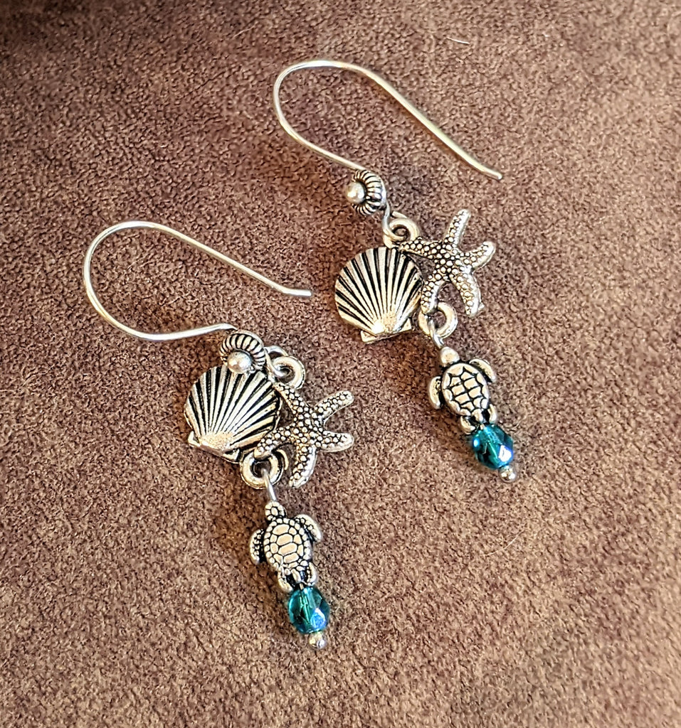 Beach Theme Earrings - Silver