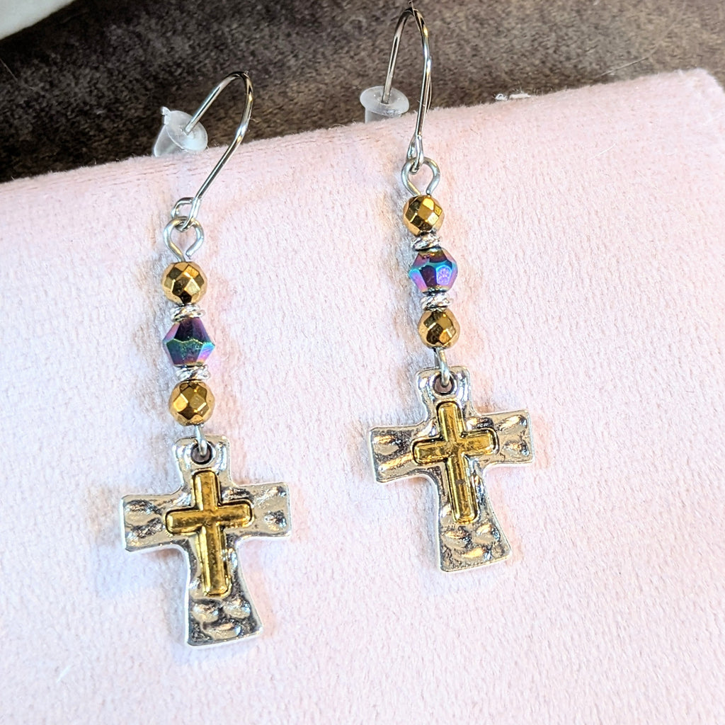 Two-Tone Cross Beaded Earrings