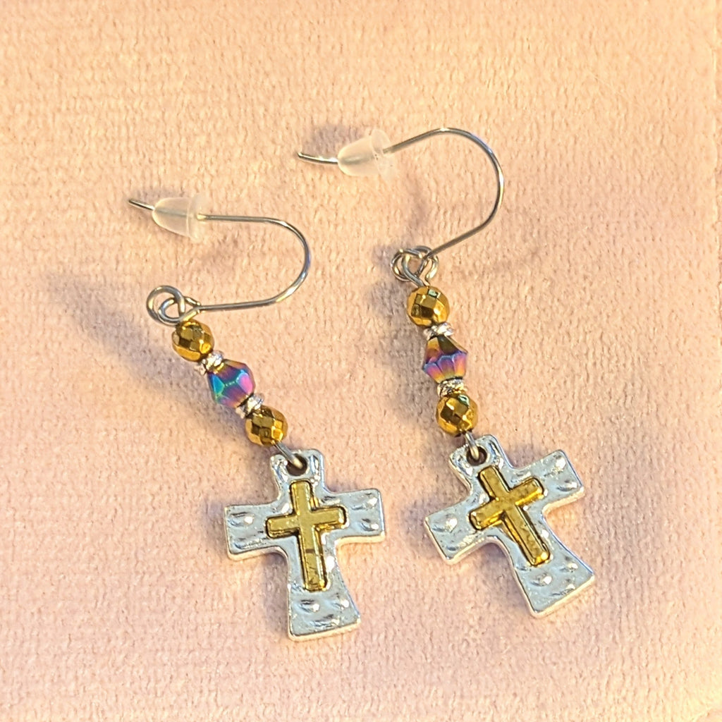 Two-Tone Cross Beaded Earrings