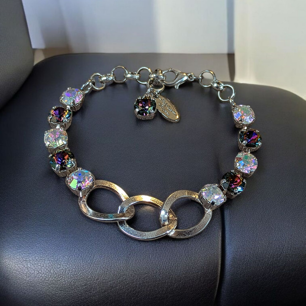 Multi Colored Faceted Crystal Chain Link Bracelet