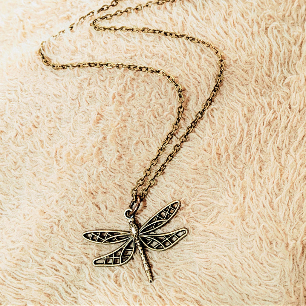 Dragonfly Boho Necklace, Antique Bronze - 18 inches