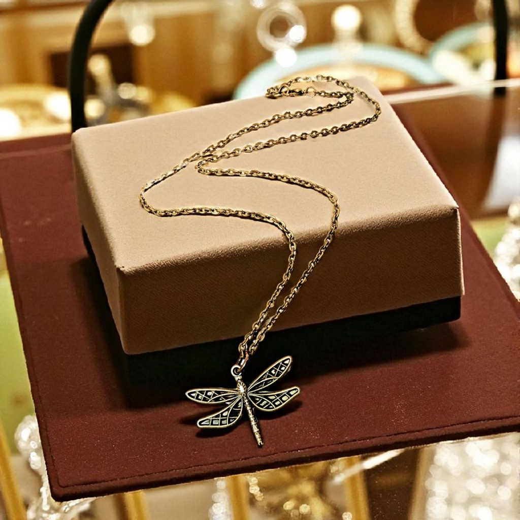Dragonfly Boho Necklace, Antique Bronze - 18 inches