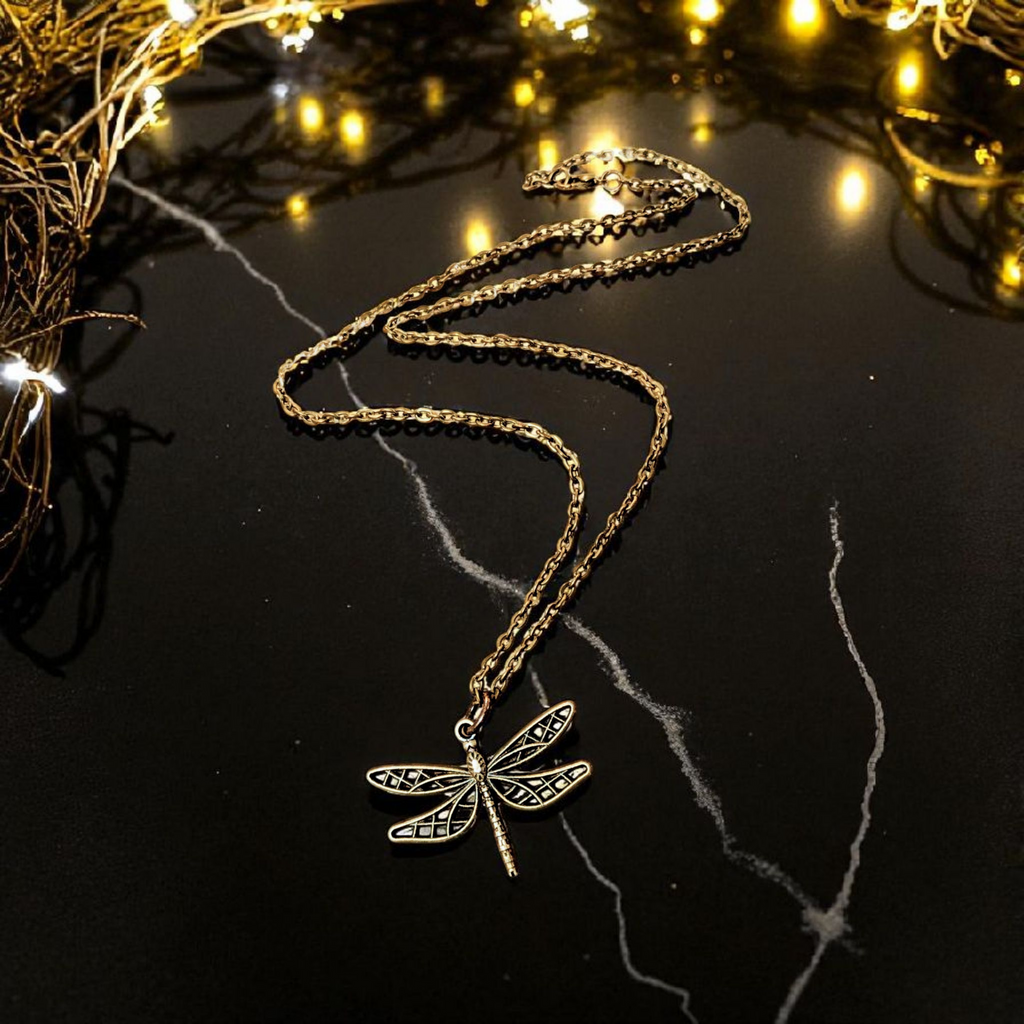 Dragonfly Boho Necklace, Antique Bronze - 18 inches
