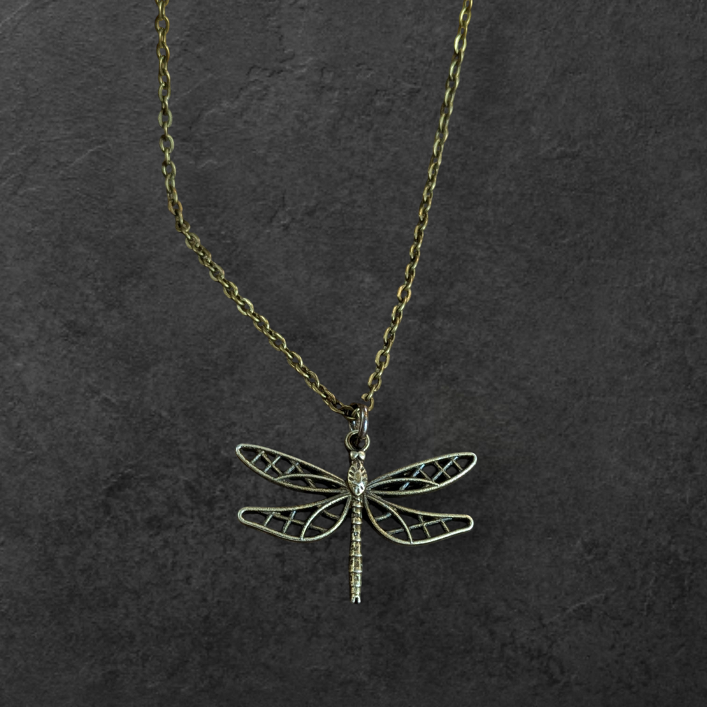 Dragonfly Boho Necklace, Antique Bronze - 18 inches