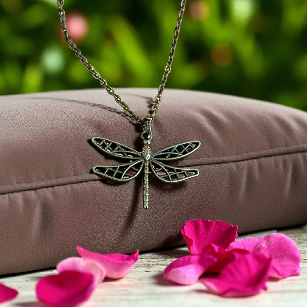 Dragonfly Boho Necklace, Antique Bronze - 18 inches