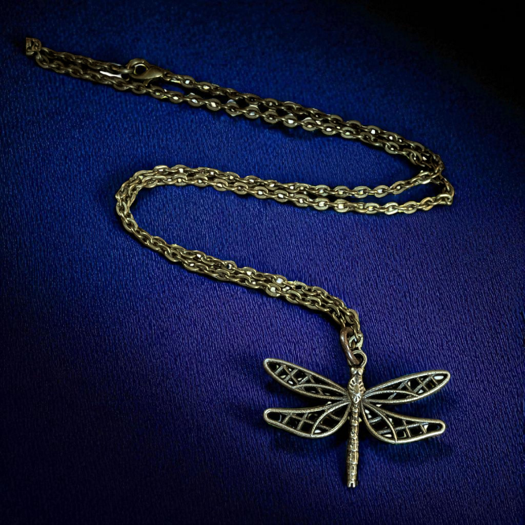 Dragonfly Boho Necklace, Antique Bronze - 18 inches