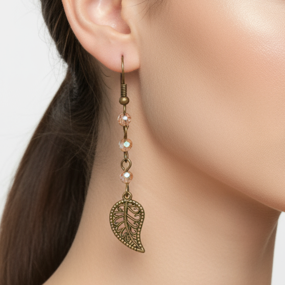 Antique Bronze Filigree Leaf dangle earrings