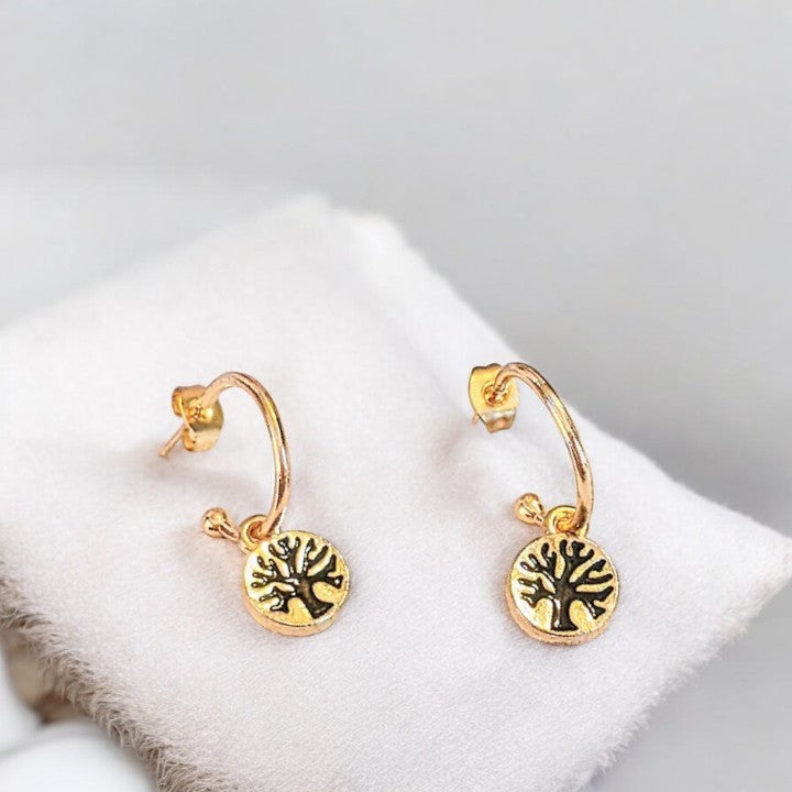 Tree of Life Gold Hoop earrings, Hoop Drop