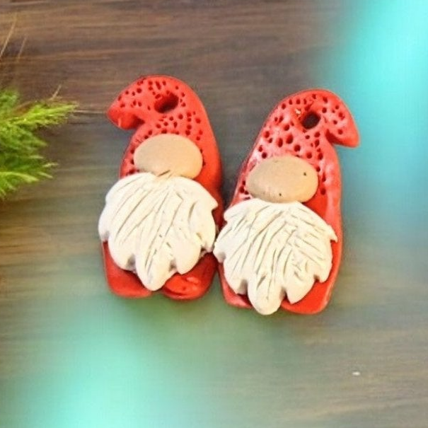 Gnome Clay hook earrings - Gold Christmas Red Gold Stainless Steel