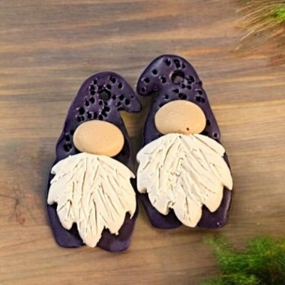 Gnome Clay hook earrings - Gold Dark Purple Gold Stainless Steel