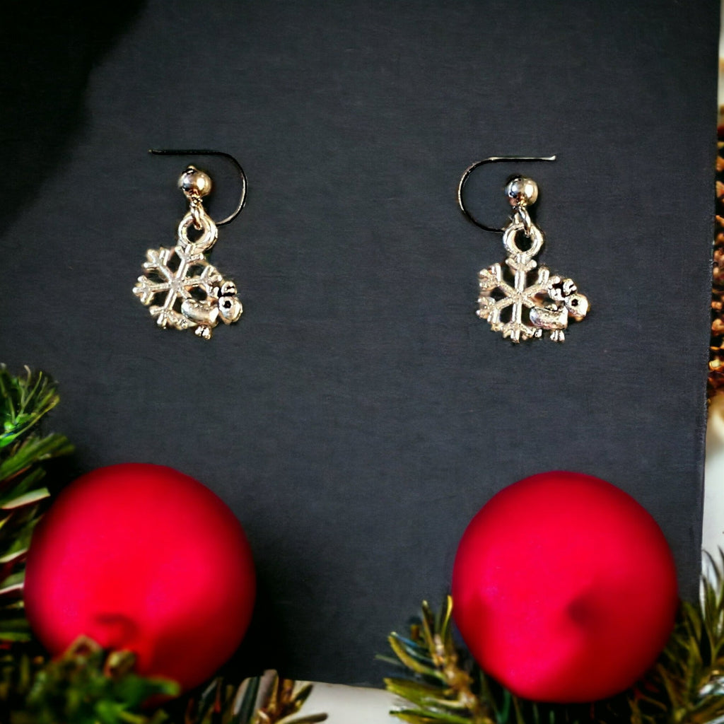 Tiny Silver Snowflake Reindeer Post Earrings